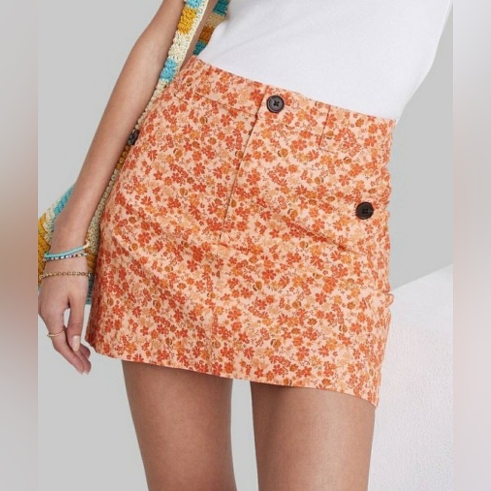 Wild Fable High Rise Floral Orange White Mini Skirt Size 0